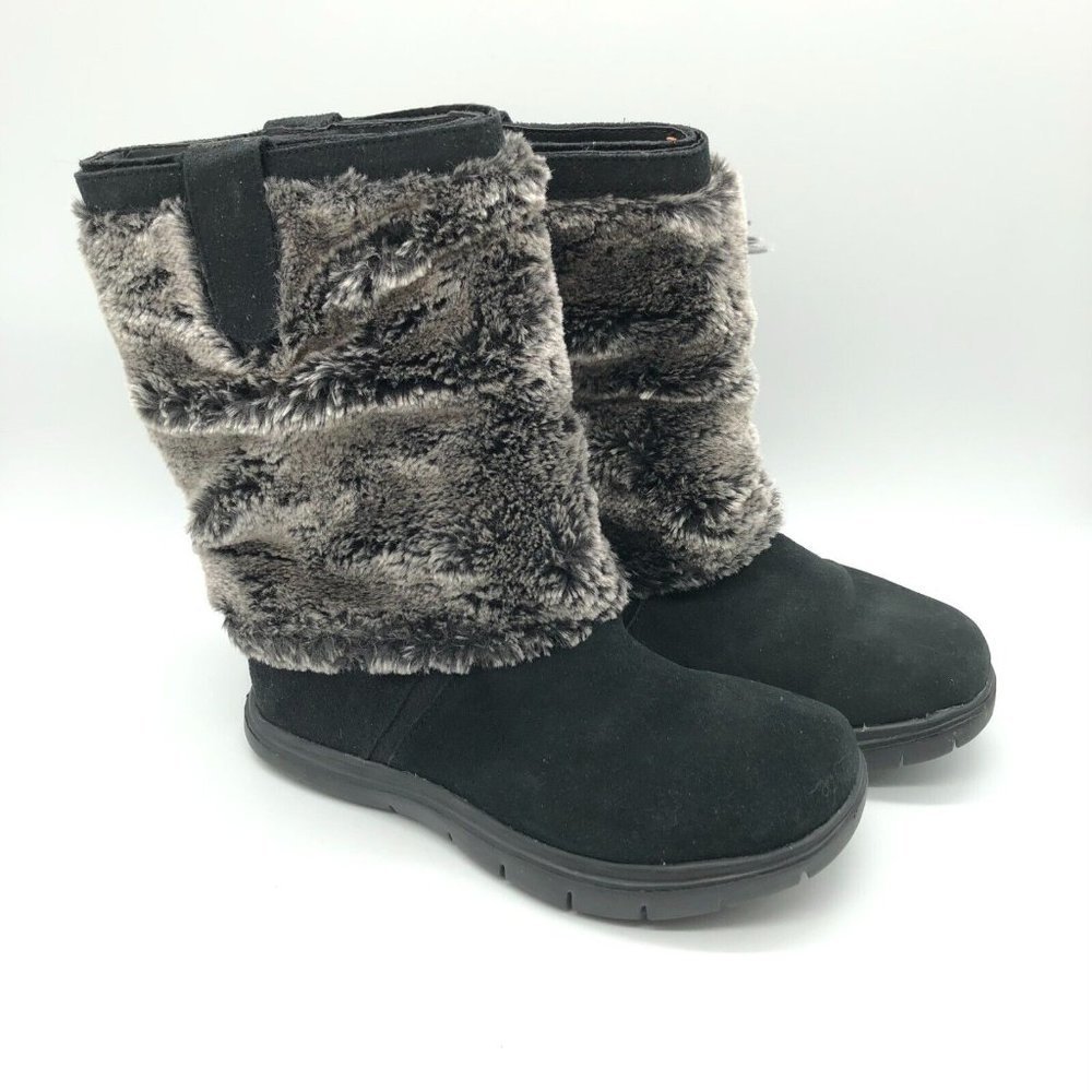 Tony Little Designs Womens Boots Suede Faux Fur Slip On Black Gray Size 6
